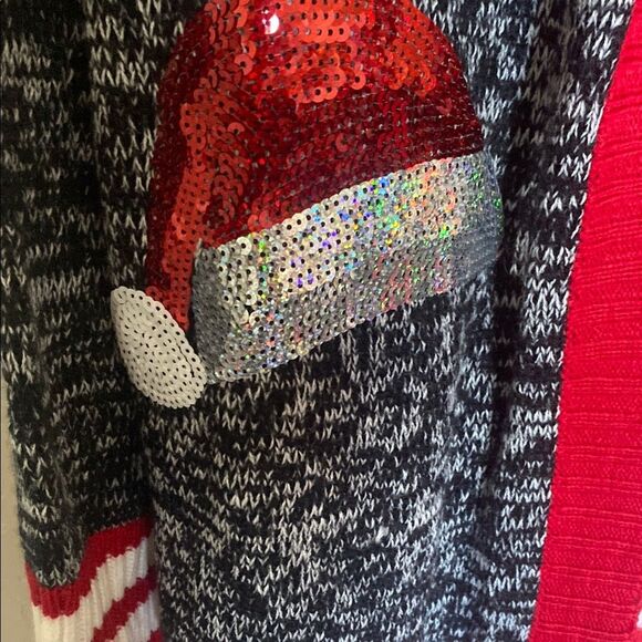 Festive Black and Red Cardigan with Santa Hat Design - Picture 3 of 5